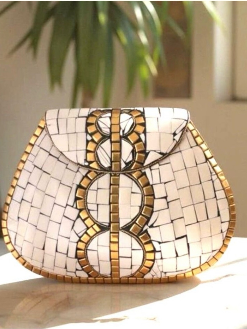 ✨ Statement Mosaic Handbag – White & Gold ✨